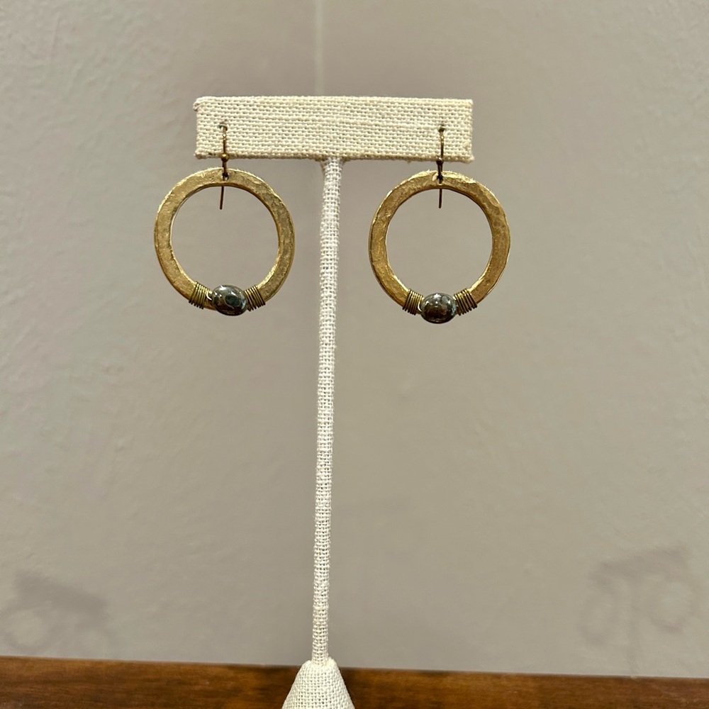 Textured Gold Hoop Earrings with Silver Accents pierced